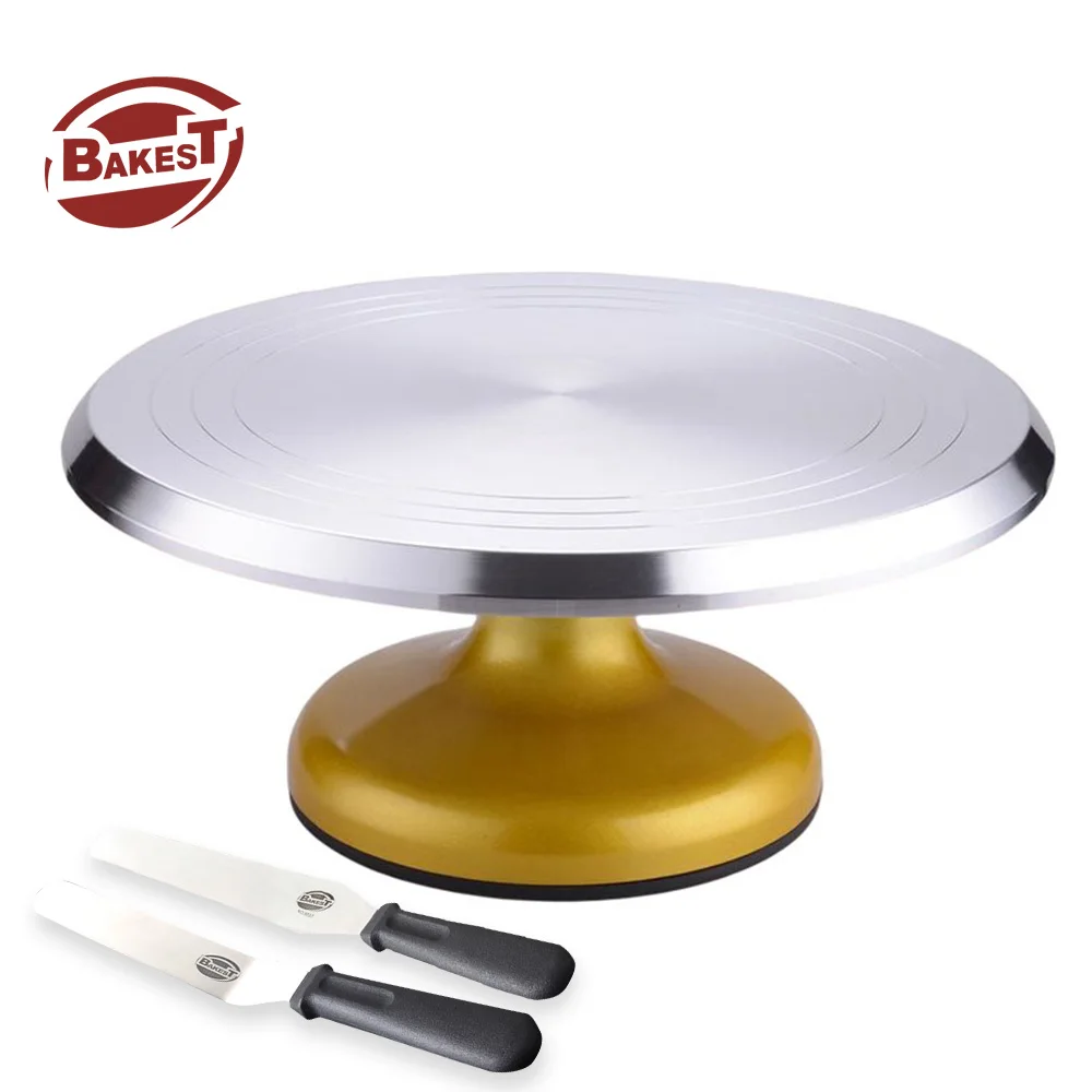 

Bakest Wholesale Gold Metal Aluminum Alloy Cake Decorating Supplies Cake Rotating Turntable For Cake Stand