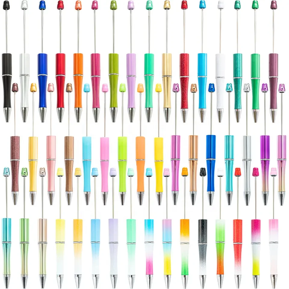

Hot Sale 2023 Personalized Ballpoint DIY Pens Manufacturers Ball Point Pens Add A Top Pink Glitter Beaded Plastic Beadable Pens