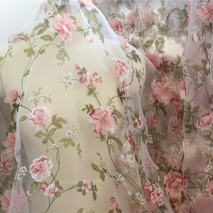 

Three-dimensional flower organza lace fabric dress headwear sewing accessories