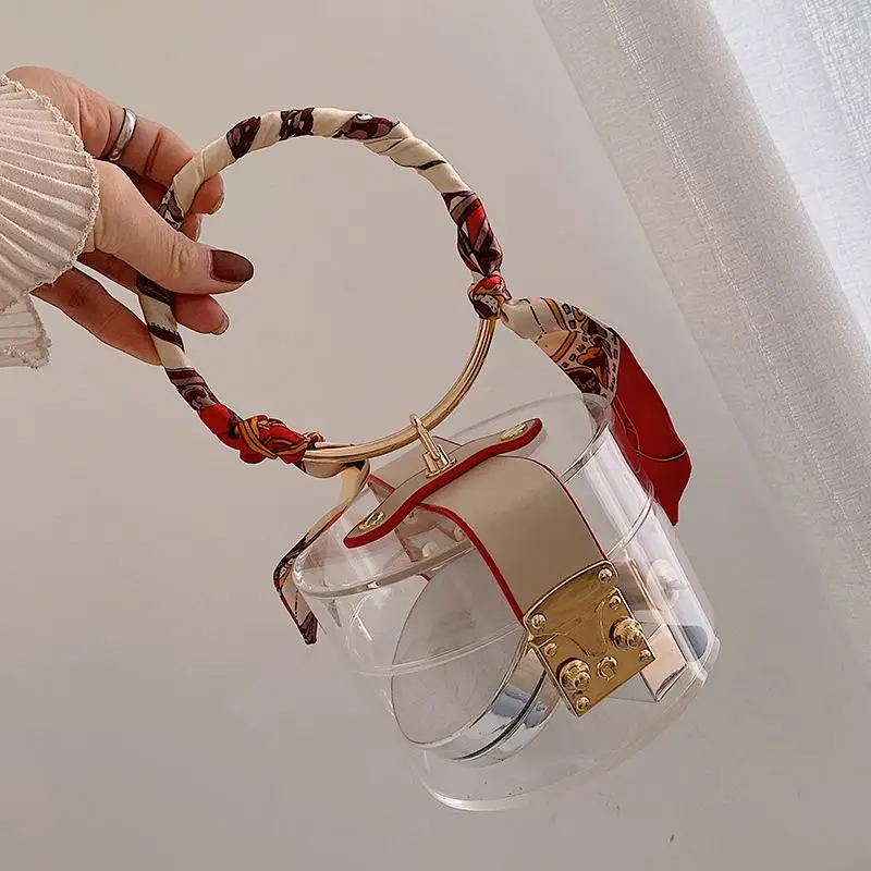 

High Quality Transparent Acrylic Korean Fashion Bucket Printing Ring Fashion Handbags Summer 202Q With High Quality, Bear style, love style, transparent style...