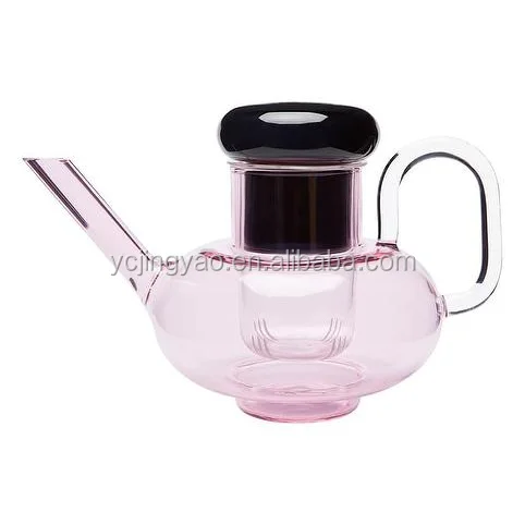 

1000ml Handblown Heat Resistant Pyrex Borosilicate Clear Pink Glass Infuser Teapot