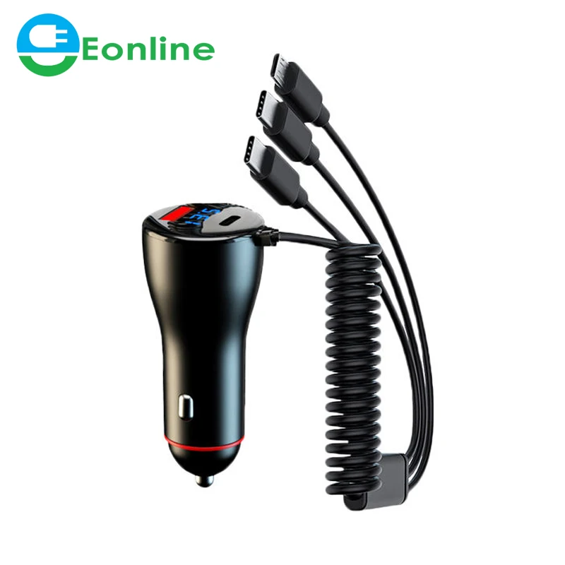 

EONLIN 230W Car Charger With cable 5 in 1 Super Fast Charging PD USB C Car Phone Charger Type C Adapter For Samsung Huawei