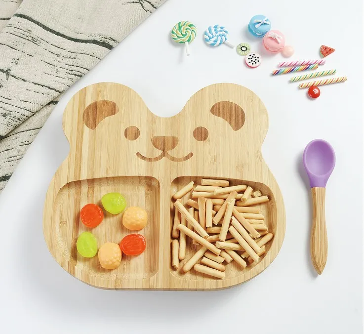 

Bamboo Baby Plate Dessert Dish Children'S Tableware Baby Platter Cartoon Cutlery Set Kids Plate, Natural color/as show