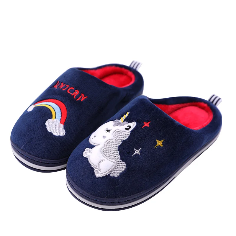 

Kids Cartoon Unicorn Slippers Winter Non-Skid Indoor Sandals Children Wool Plush Warm Soft Soled Fur Slides, Mix color