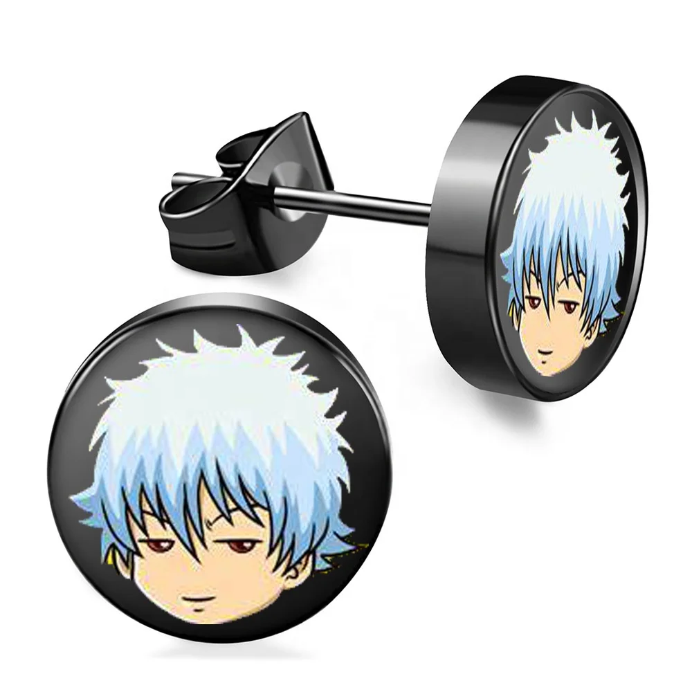 

Japanese Manga Gintama Stud Earrings 8MM Dripping Stainless Steel Anime Jewelry Wholesale