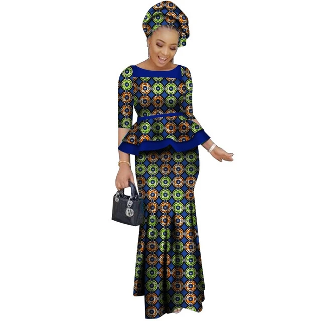 

2019 Summer african women two piece o-neck print Skirt set african clothing plus size women cotton clothing regular none WY2466, Shown or more