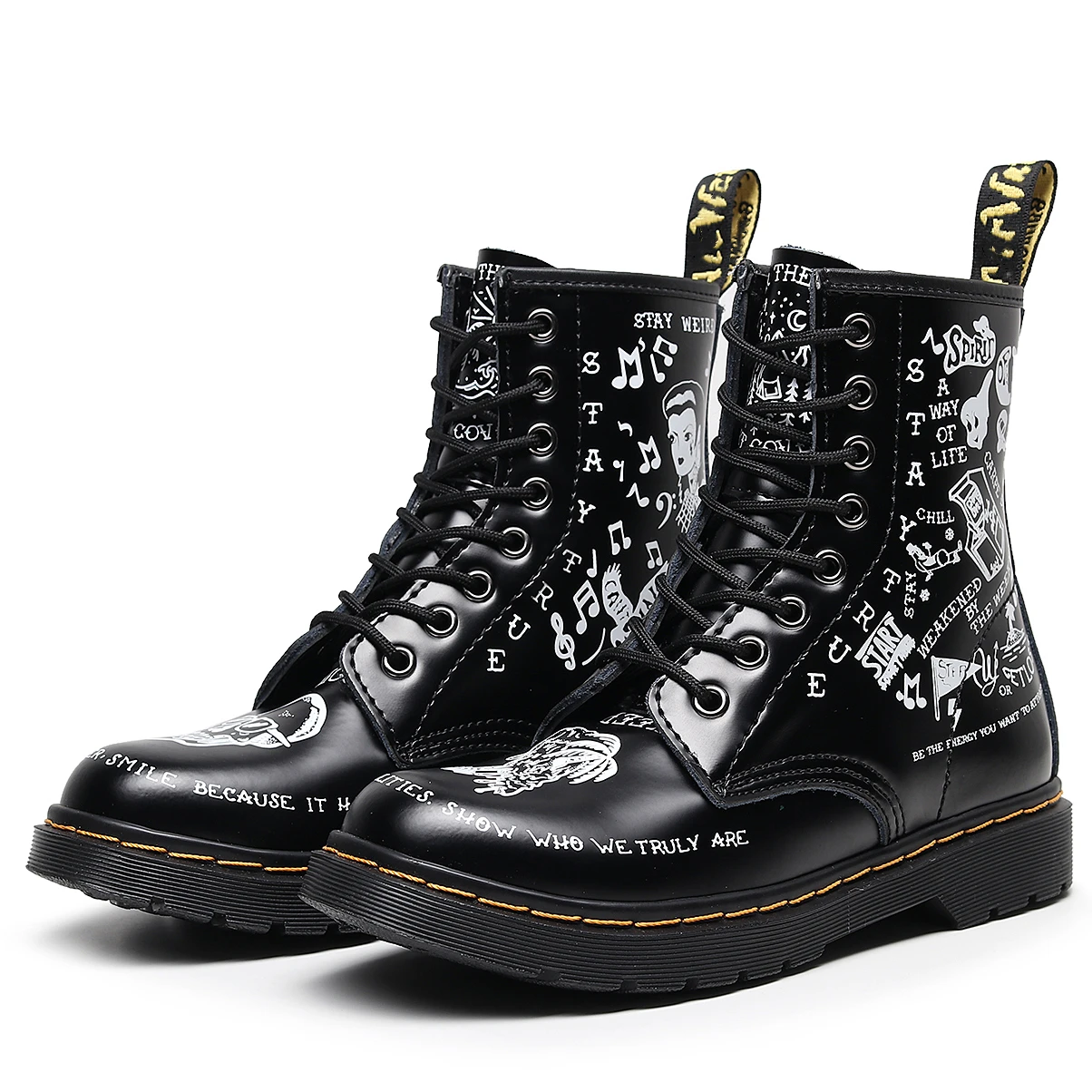 

Dr Big Size 35-46 Women Graffiti Boots Cowboy Combat Shoes Men Leather Martens Boots