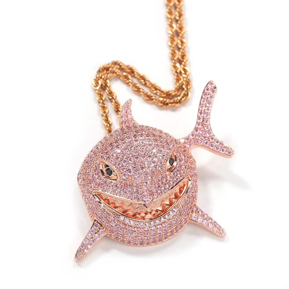 

Men Hip hop iced out bling shark shape Pendant with AAA Zircon tennis chain Hiphop 6IX9INE rapper Necklace fashion jewelry