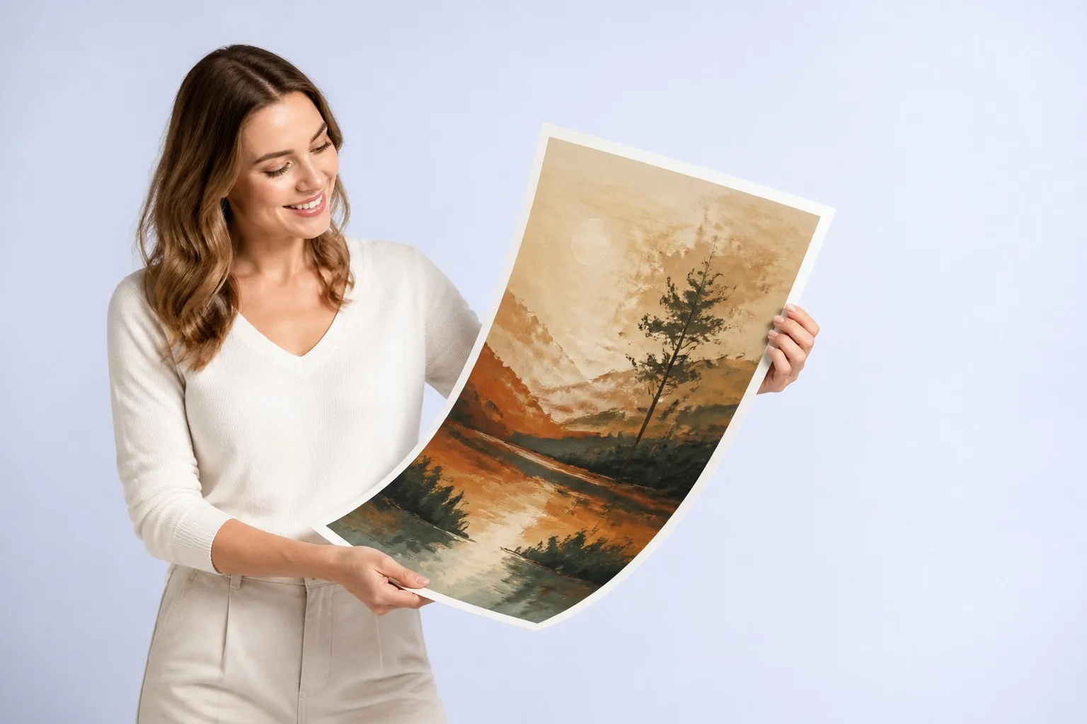 Woman holding custom poster