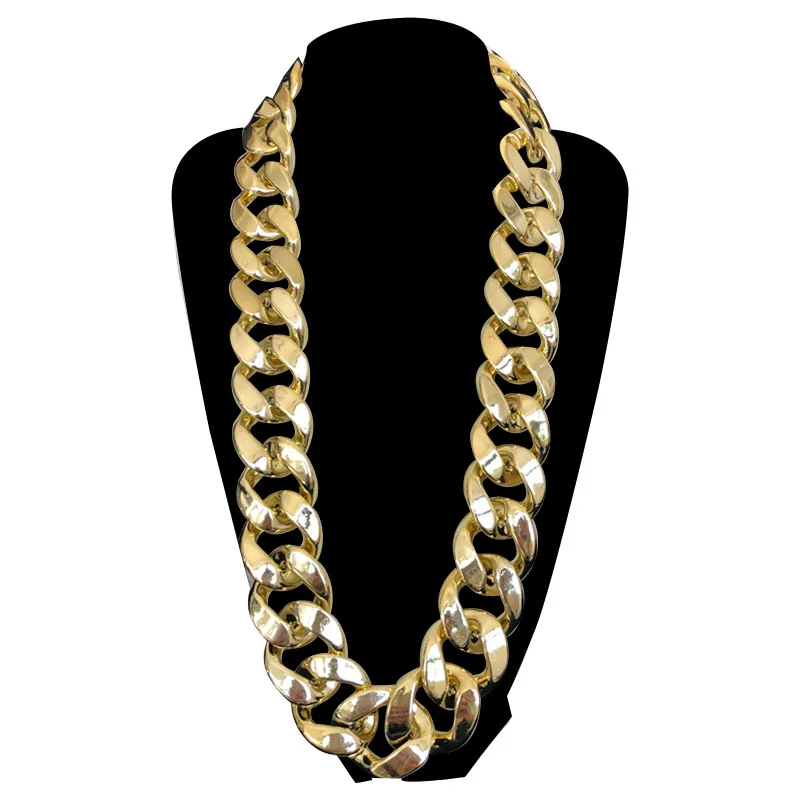 

Plastic Punk 90 Cm Super Long Stage Props Gold And Silver Hip Hop Super Large Retro Big Gold Necklace, Picture color