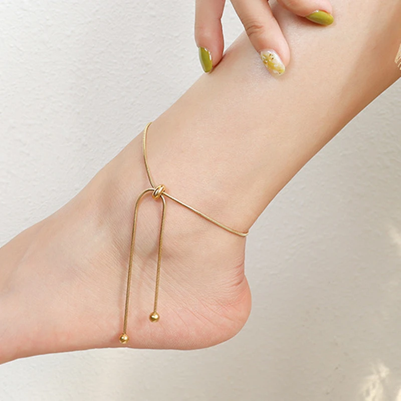 

Summer Beach 18K Gold Stainless Steel Adjustable Size Round Snake Ball Buckle Adjustable Bracelet Anklet