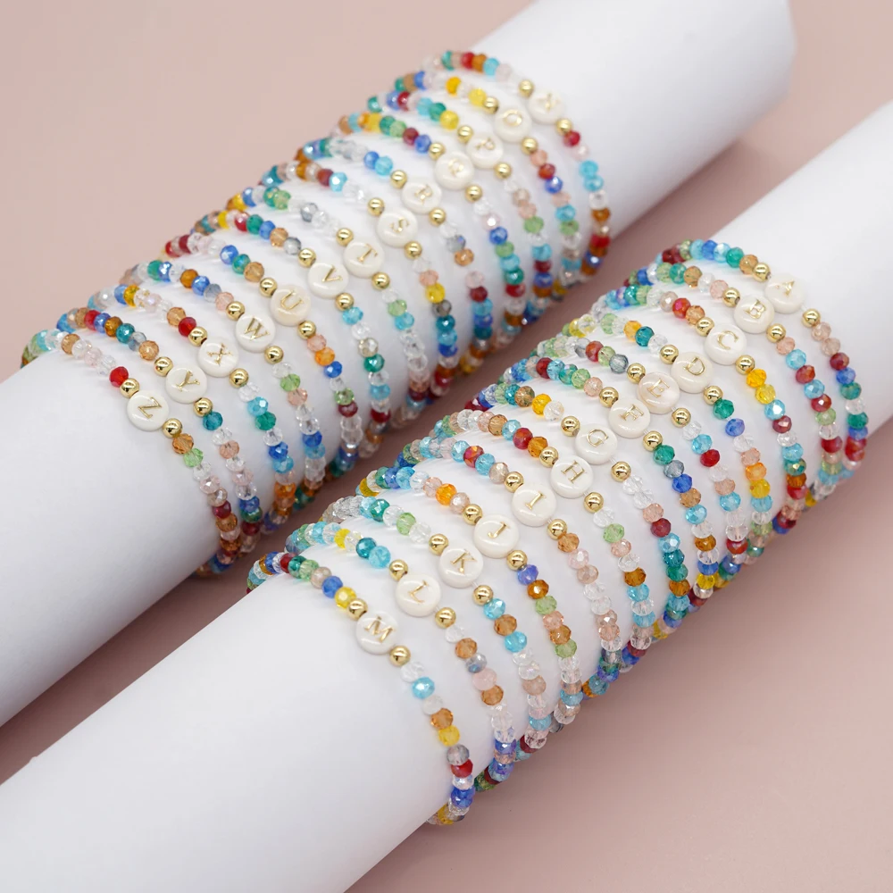 

Go2boho Mixed color Crystal Shell Letter A-Z Bracelets For Women Boho Summer Beach Lucky Fashion Jewelry Accessories