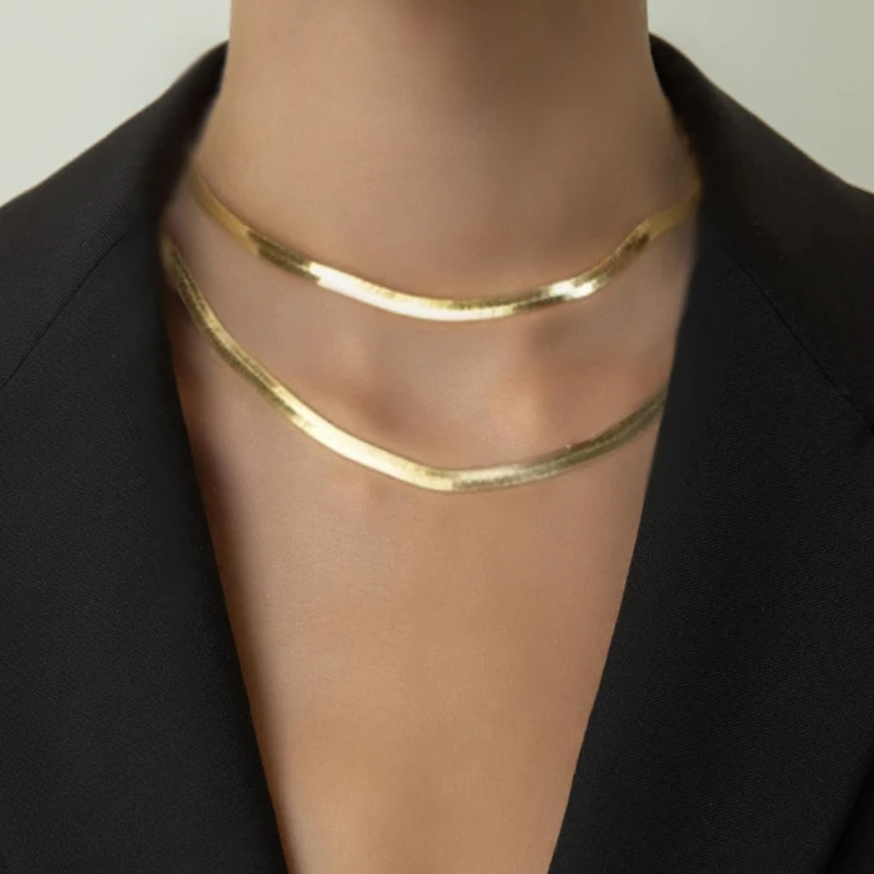 

New Arrival Gold Multi Layered Snake Chain Link Choker Necklace for Women Party Jewelry