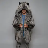 

Classic grey wolf ear faux wolf fur men's jackets & coats