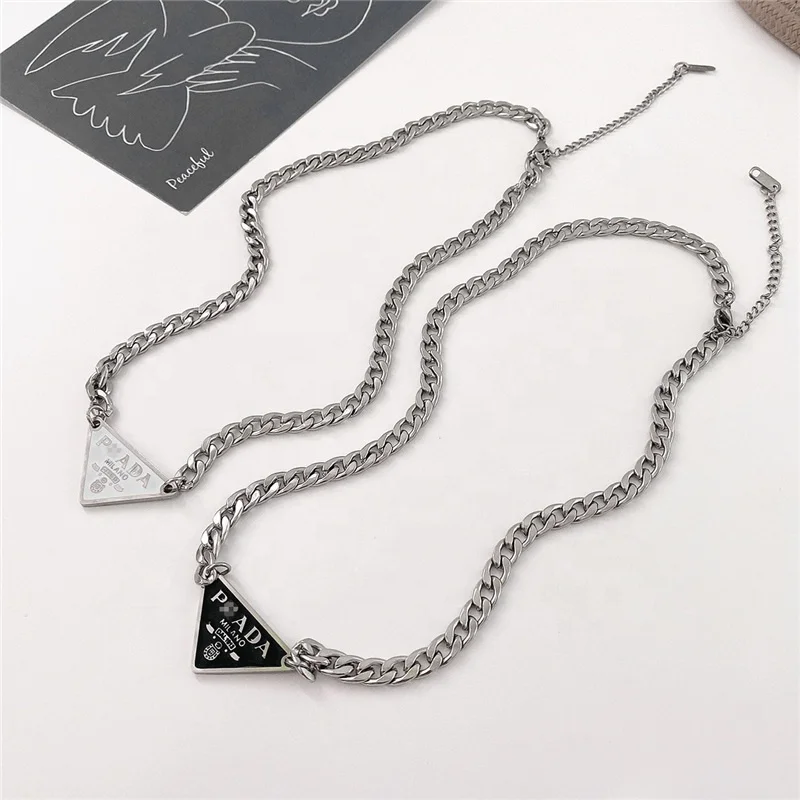 

Statement Jewelry Hip Hop Cuban Chain Minimalist Stainless Steel Black Triangle Charm Choker Necklace