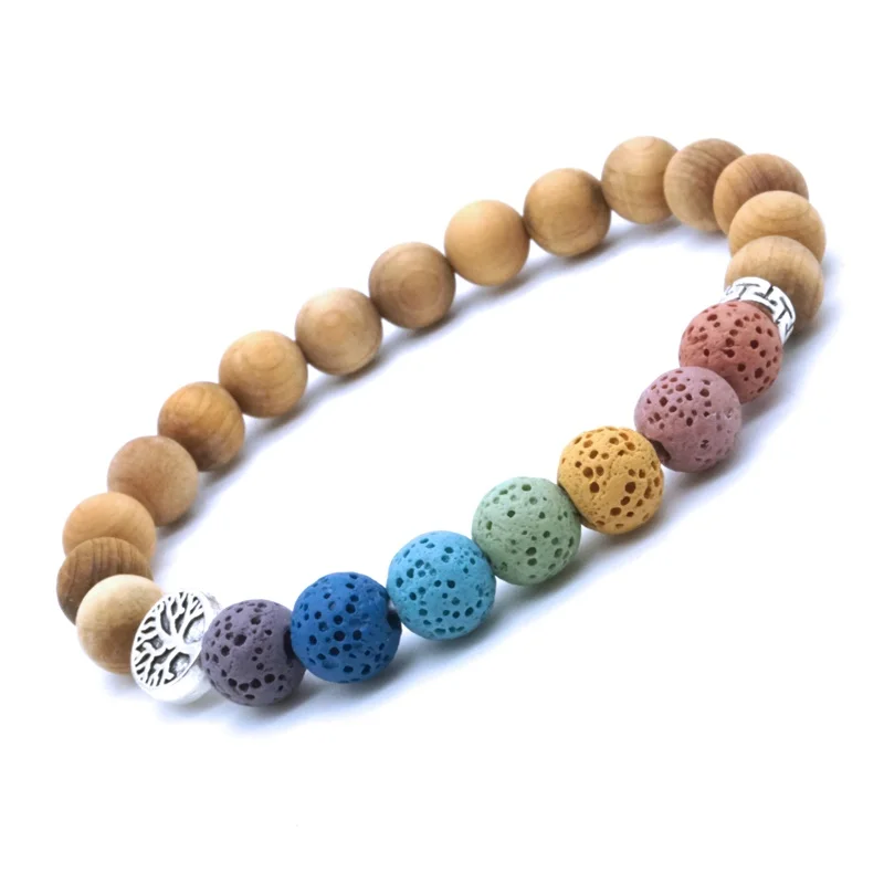 

Tree of Life 7 Chakras 8mm Lava Stone Aromatherapy Wooden Beads Essential Oil Diffuser Bracelet Yoga Women Men Jewelry