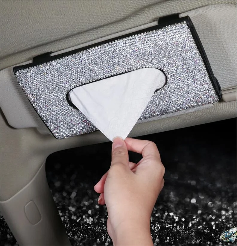 

Diamond Car Paper Towel Clip Creative Bee Swan Diamond Car Tissue Box Seated Drawer Box Household Items, Black