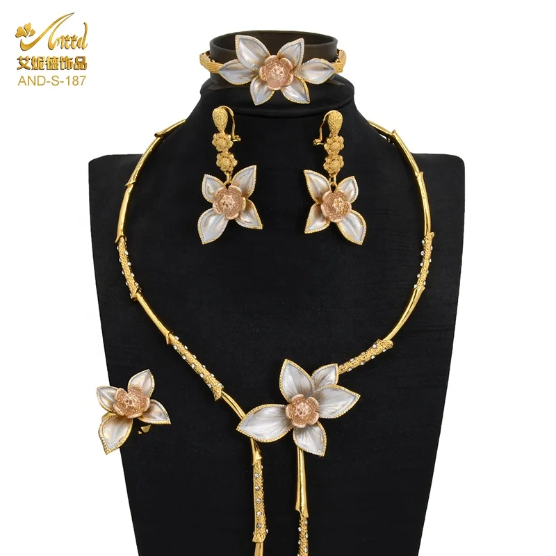 

Jelewery Dubai Fashion Tricolor Flower Necklace Earrings Set Gold Plated Complete Bridal Women Wedding Jewellery Jewelry Sets, Accept your request