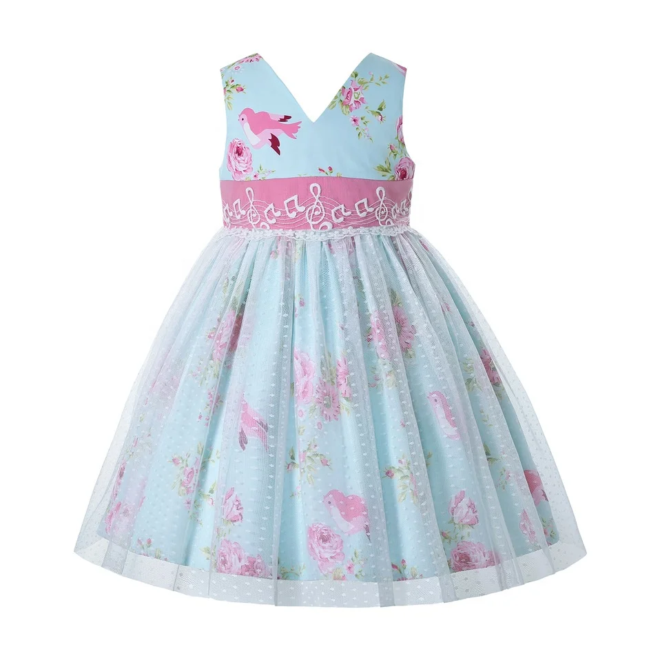 

Pettigirl Blue Casual Wear For Girls Little Baby Girl Summer Clothes Boutique With Lace In Note On Waist And Double Tulle