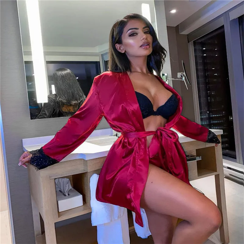 

Silk personalized Embroidery robe satin women sexy lace Robes for women's sleepwear, As show