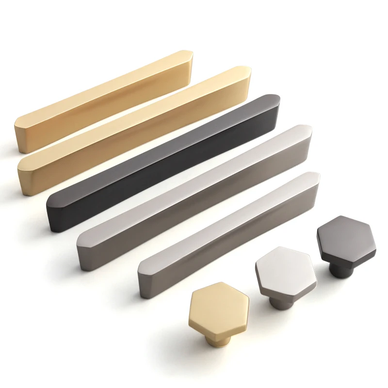 2024 New Design Zinc Alloy Hexagon 128mm 96mm Silver Nickel Gold Grey Furniture Cabinet Knobs and Handles