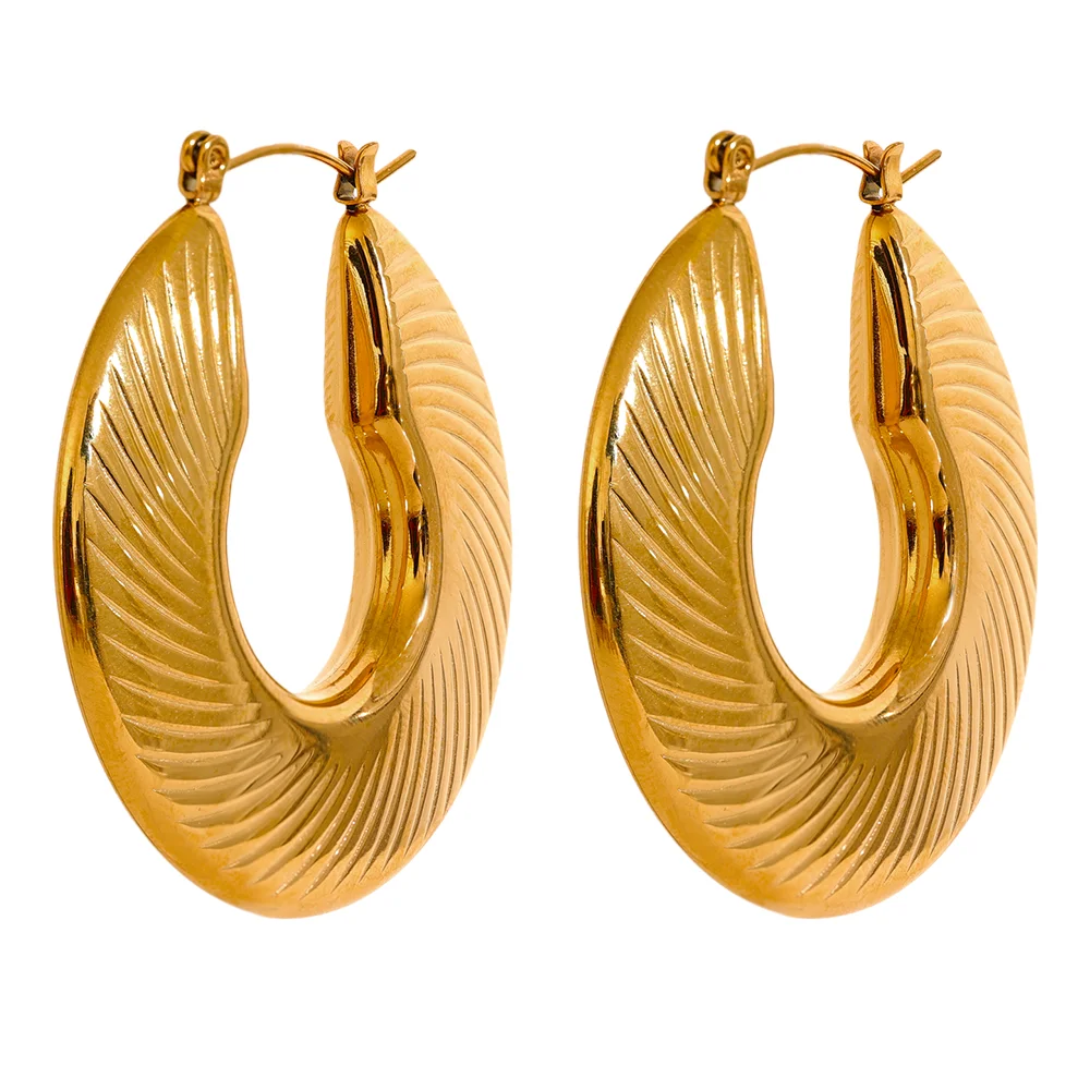 

JINYOU 2319 Minimalist 40mm Fashion Gold Color Waterproof Hoop Earrings Women Trendy Metal Textured Stylish Charm Jewelry Bijoux