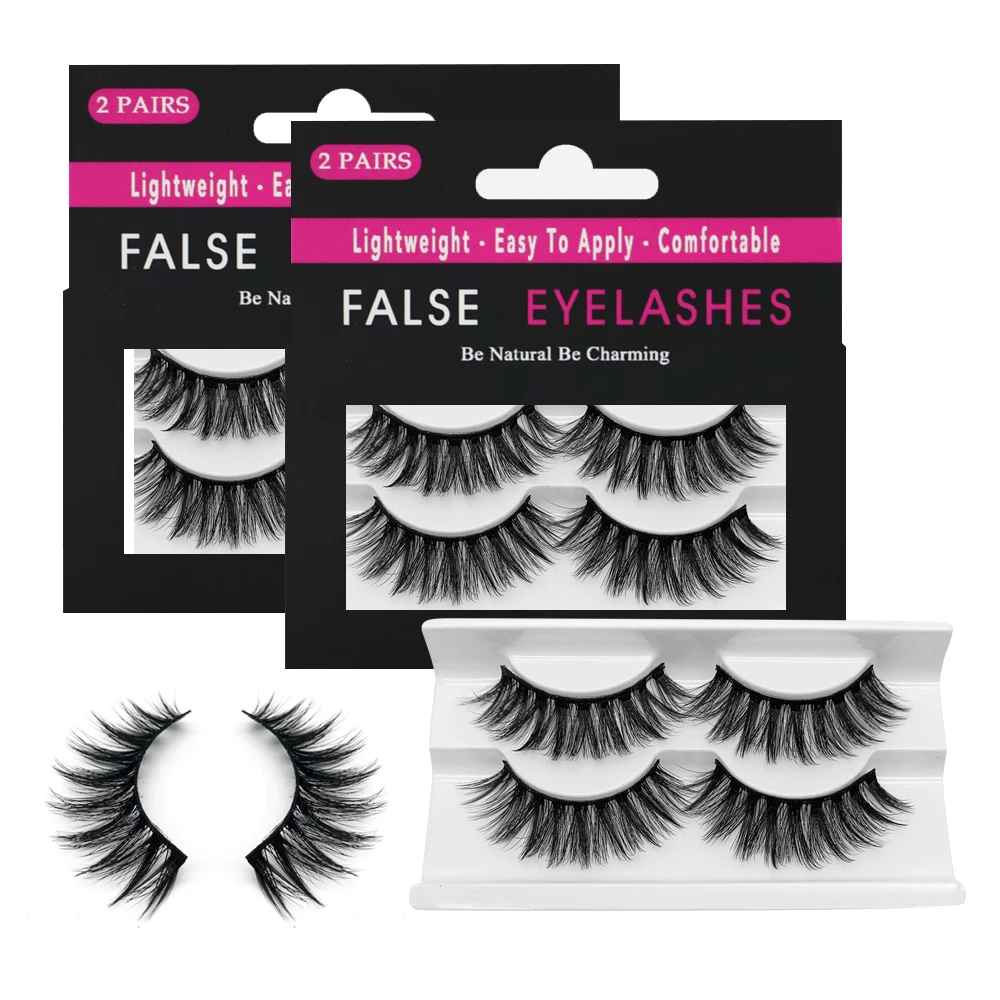 

Hot selling 2 pairs natural fiber eyelashes faux mink eyelashes vendor 3d eyelash