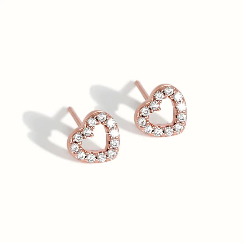 

2021 Newest Jewelry Bling Crystal Hollow Heart Stud Earrings 925 Sterling Silver CZ Cubic Zirconia Heart Earring For Love