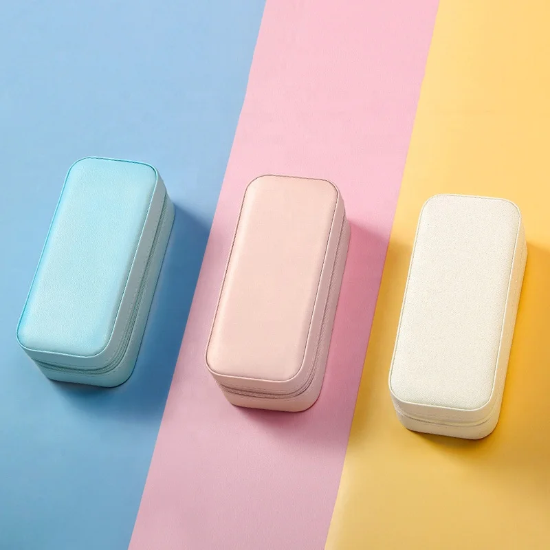 

Rectangular Ring Jewelry Case Leather White Jewellery Box, White/pink/blue