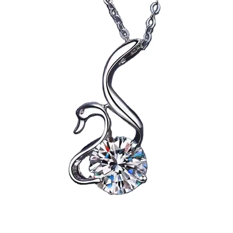 

high quality 2 ct moissanite swan pendant necklace 925 sterling silver with 18k gold plated silver jewelry in stock party gift