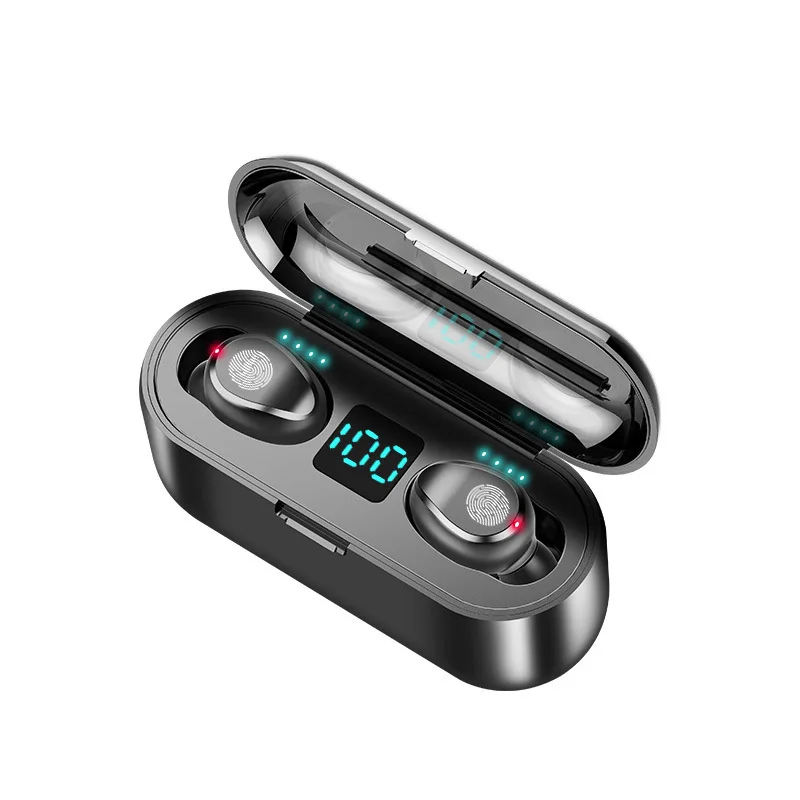 

2021 hot sell f9 headphones tws true wireless earbuds touch control buds with 2000mah power bank