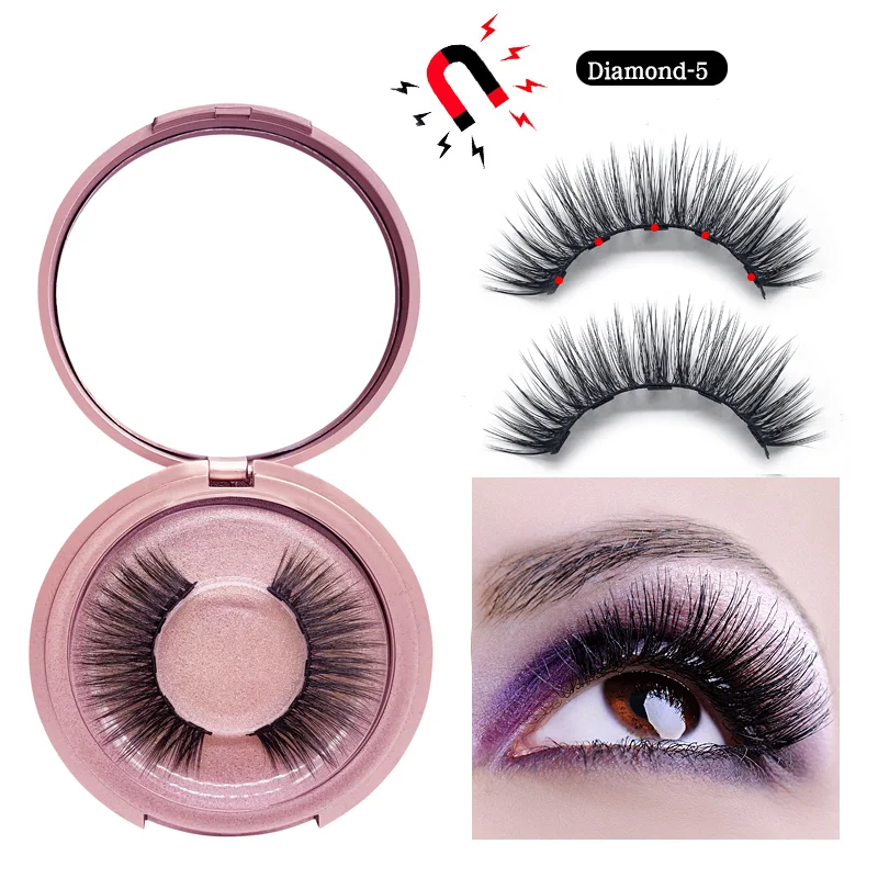 

Private Label 2 Pair Natural 3D False Magnetic Eyelashes With Eyeliner, Natural black magnetic eyelashes