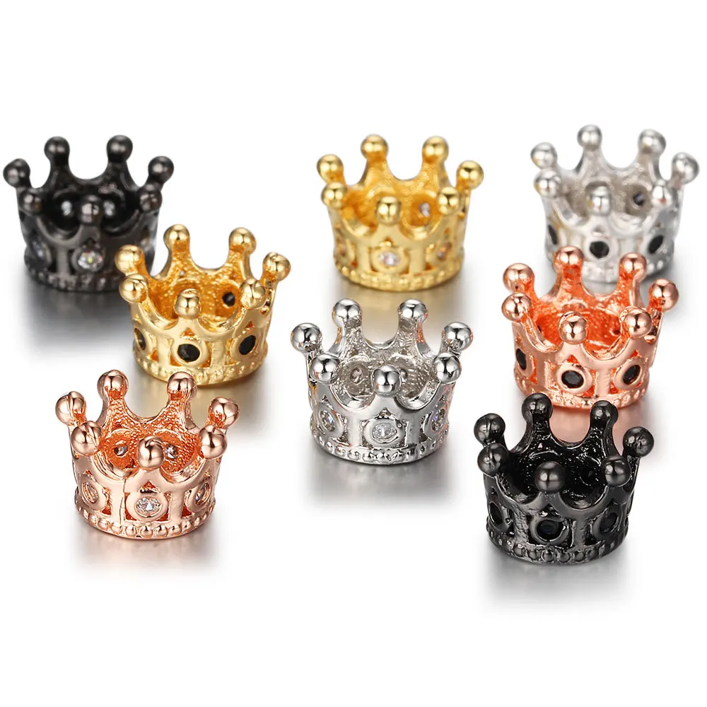 

Gold Plated Micro Pave Cubic Zirconia CZ Crown Charm Luxury Brass CZ Crystal Crown Beads Charm for Bracelet Jewelry Making, Multi colors