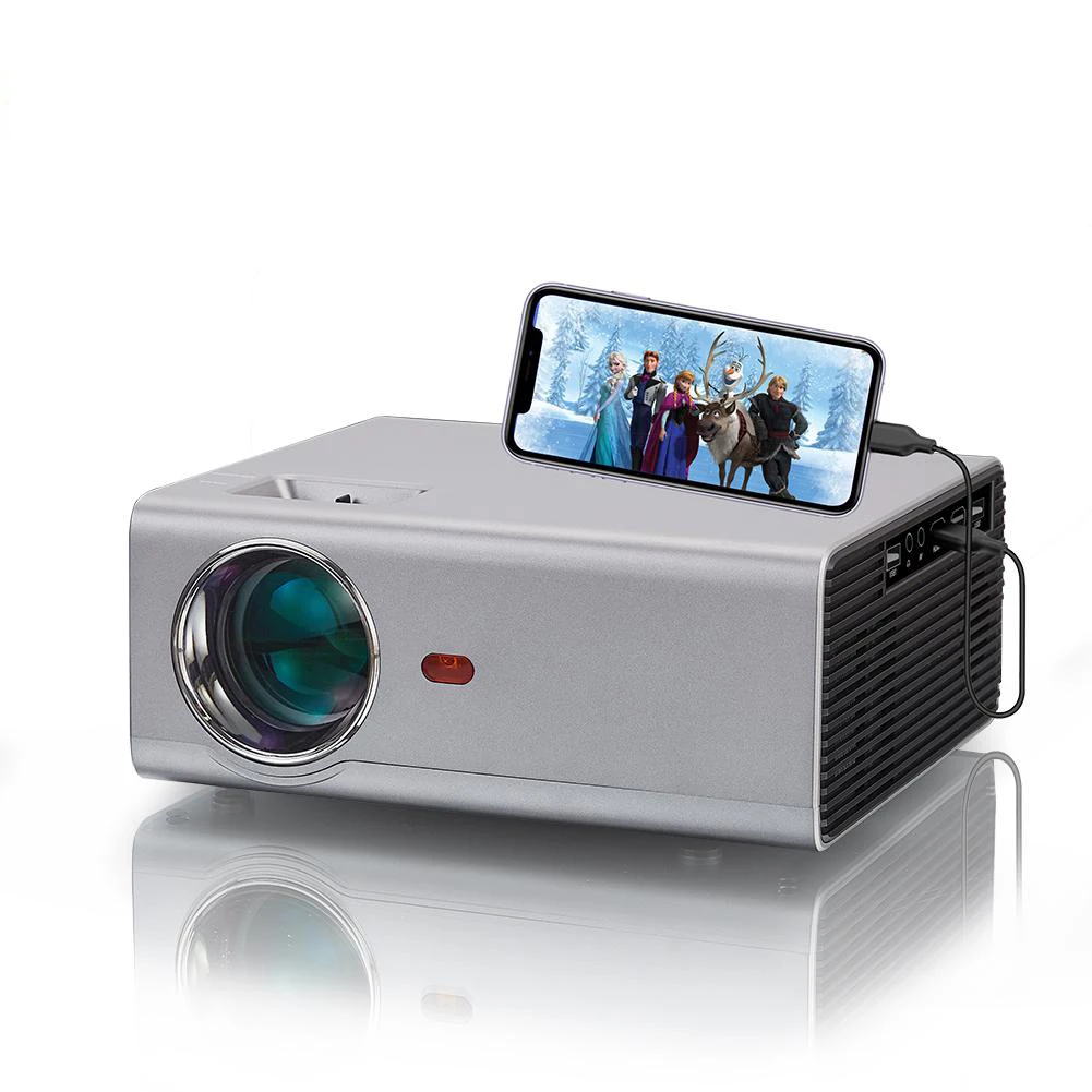 

2021 sell well Portable Native 1280*720P projector, LED Proyector support Full HD 1080P, 3D Video Home Cinema Beamer, Grey+ black