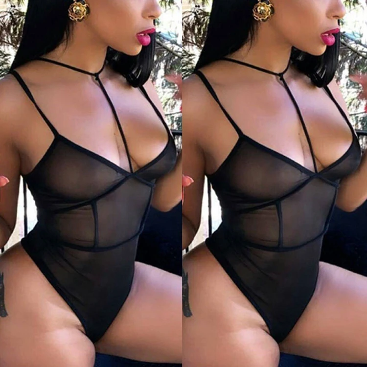 

PG 2021 black net hot transparent sexy women plus size one piece lingerie