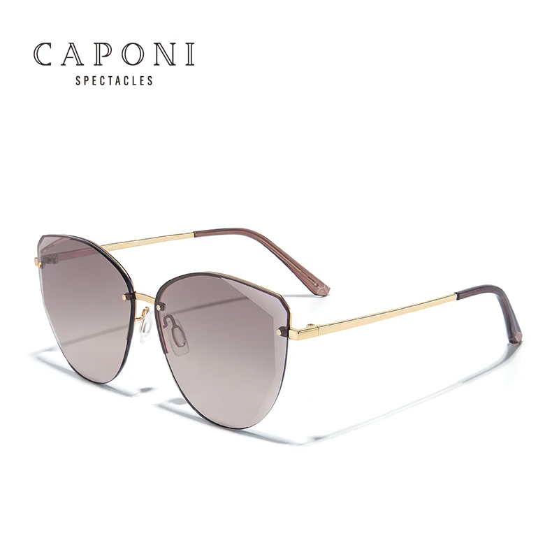 

CAPONI Glasses Women Shades Metal Frame Polarized Sunglasses Wholesale Luxury Cat Eye Diamond Cutting Rimless Nylon Black,gold