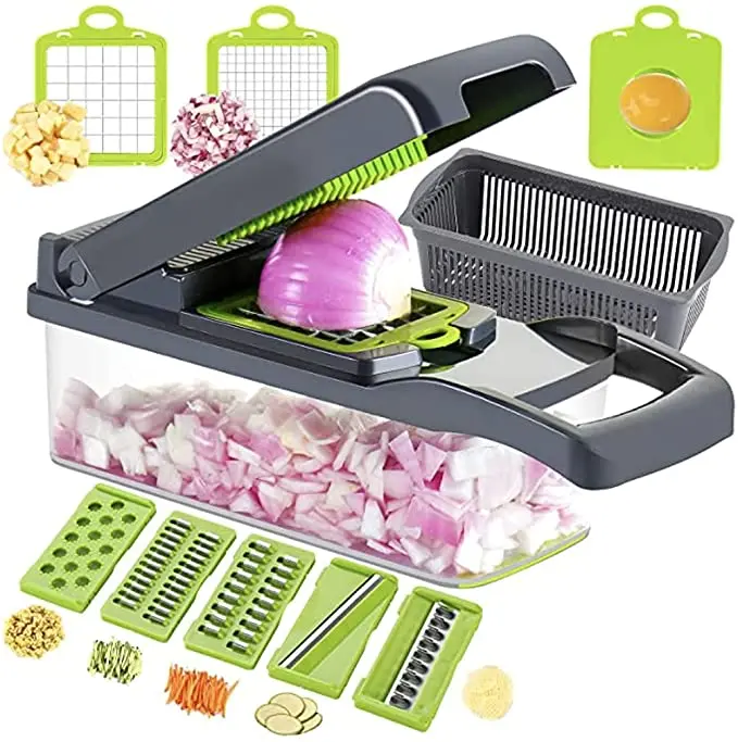 

12 In 1 Hand Operated Vegetable Mandoline Slicer Veggie Chopper Food Chopper Onion Cutter Vegetable Slicer/, Gray,white, blue