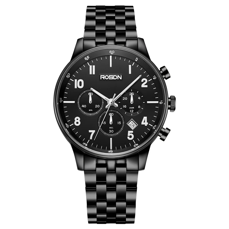 

ROSDN Wristwatch Stainless Steel Butterfly Buckle Sapphire Glass Japan movt Quartz Watch for men