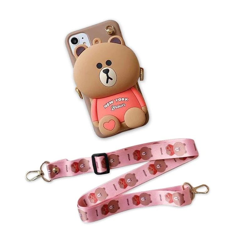 

Factory Direct High-Quality Cute Bear Silicone Diagonal Lanyard Creative Personality Zipper Wallet Mobile Phone Case