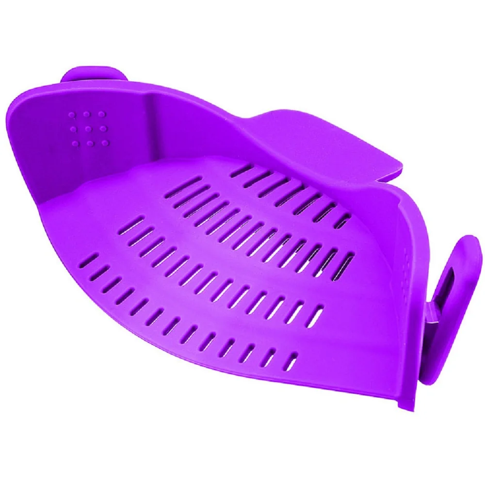 

Silicone Kitchen Snap N Strain Strainer Clip Pan Drain Rack Bowl Funnel Pasta Vegetable Washing Colander Draining Tools 2 Sizes, Green, red, purple, black, gray, etc.