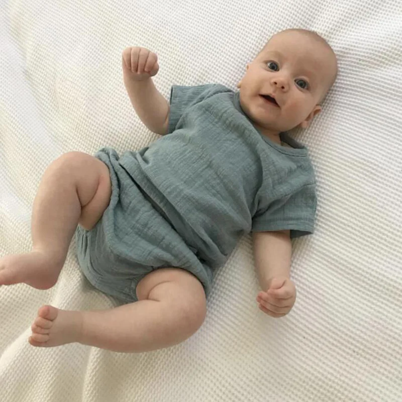 

2021 ins summer baby linen Top + belted hotpants clothes children newborn baby romper