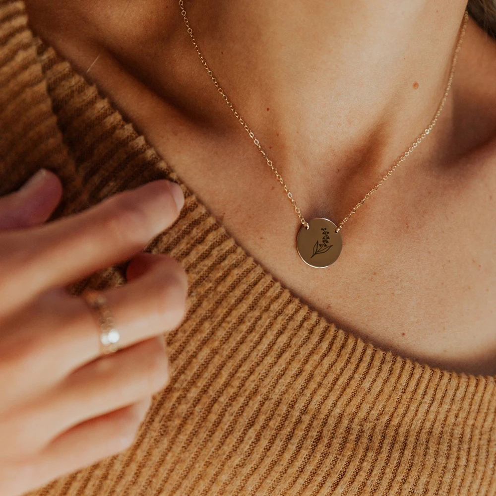 

Custom New Arrival Plant Series Pendant Double Hole Pendant 316L Stainless Steel Jewelry Chain Necklace Jewelry Making, 14k gold, silver