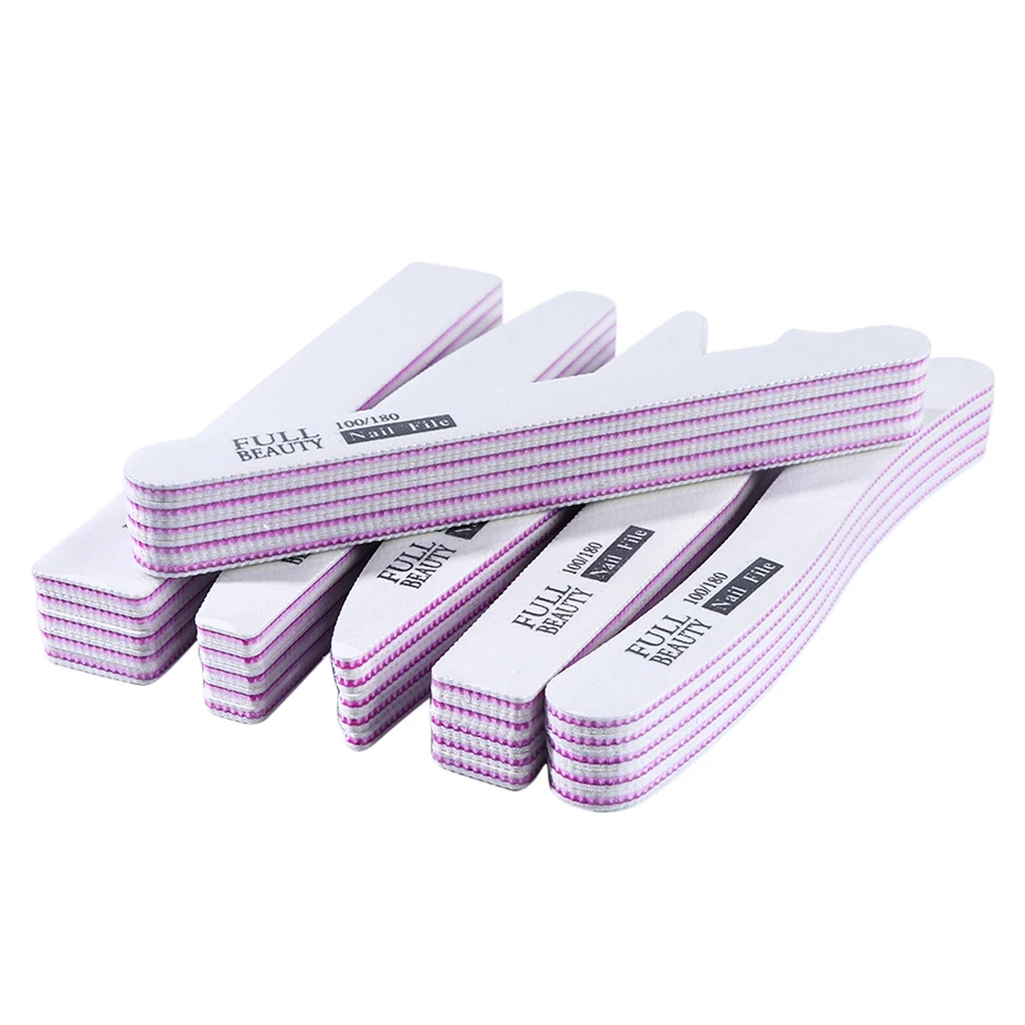 

5pcs Nail File 100/180 Salon Shaper Moon Buffer Sandpaper Pedicure Buffing Nail Polishing Set Manicure Nail Accessories, White with pink in the middle