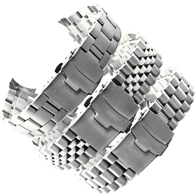 

Luxury Solid Stainless Steel Watch Band Curved Metal Watch Replacements Chain 5 Beads 316L Stainless Steel Watch Strap 20 22m