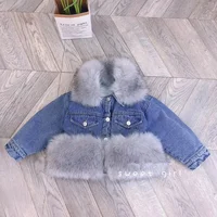 

girls fur coats kids denim jackets winter fashion wholesale plain black pink baby outerwear korean boutiques children's clothing