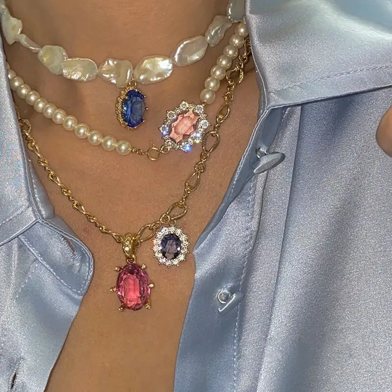 

Korean Charms Rainbow Crystal Necklace For Women Metal Vintage Choker Necklace Gossip Girls Style Aesthetics Friends, Gold, silver