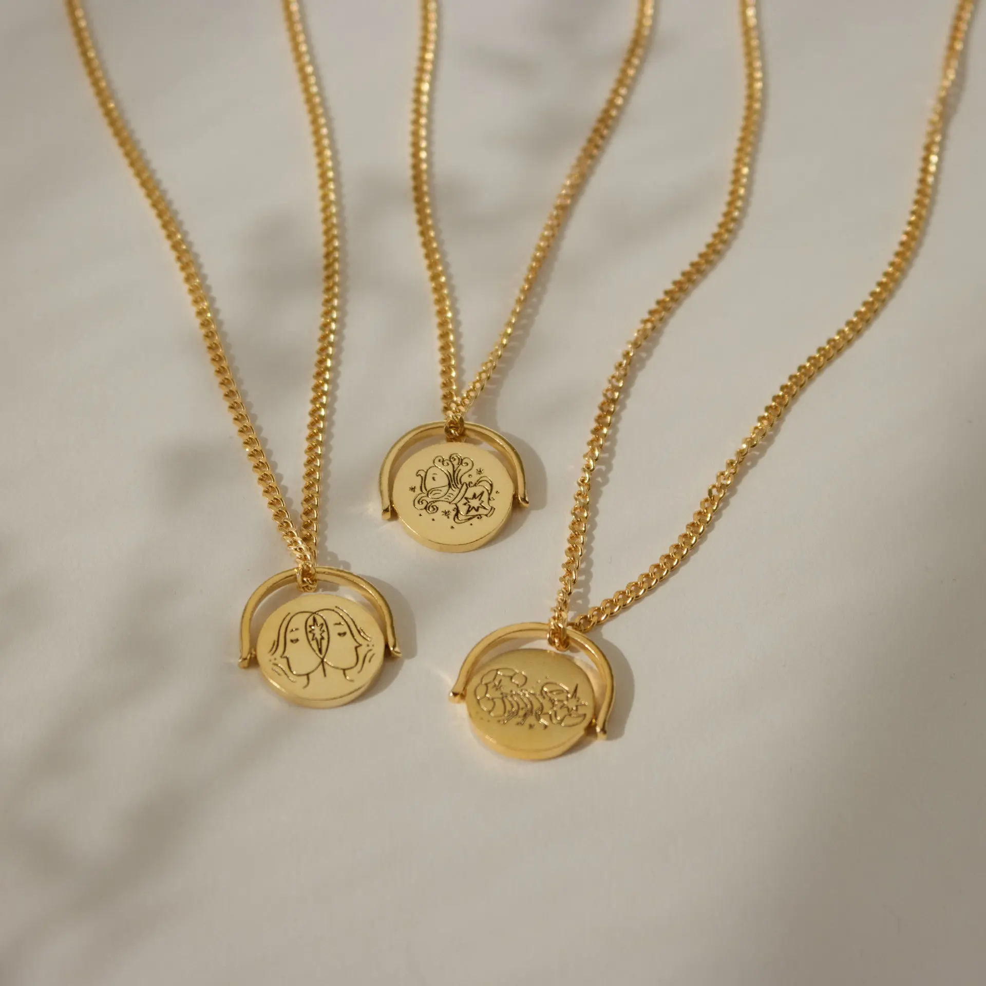 

Dropshipping Stainless Steel Zodiac 18K Gold Chain Coin Necklaces For Men Women