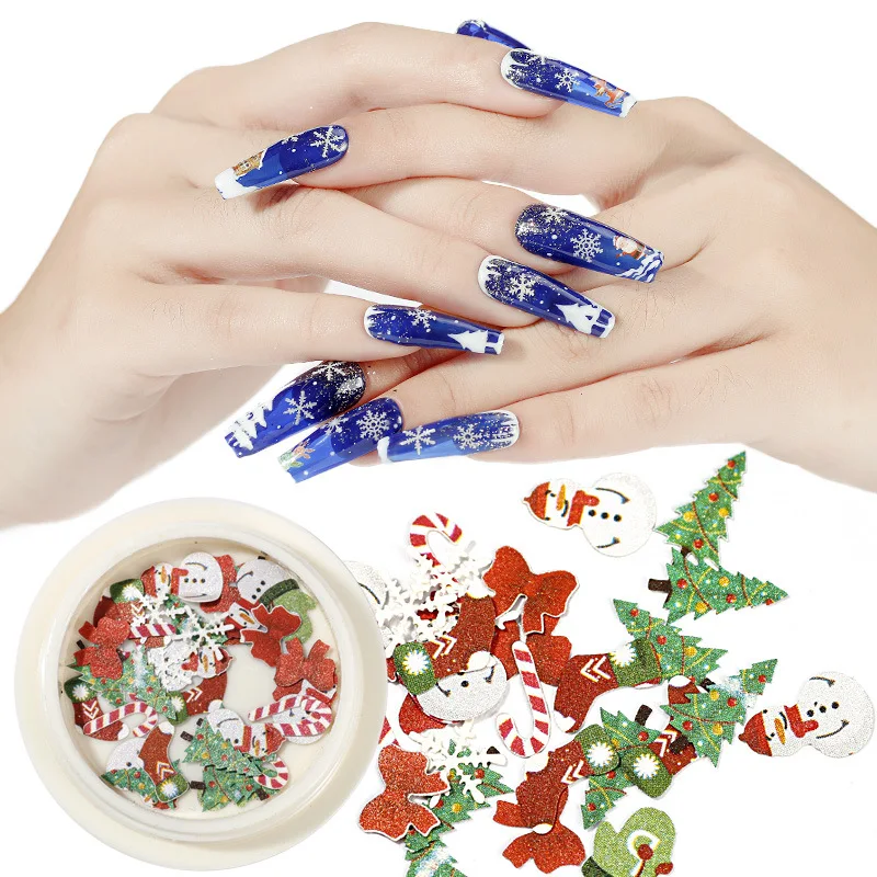 

12 colors Creative and Stylish Christmas Nail Decoration Applique Snowman Candy Christmas Tree 3D Nail Design Art Charm, As picture