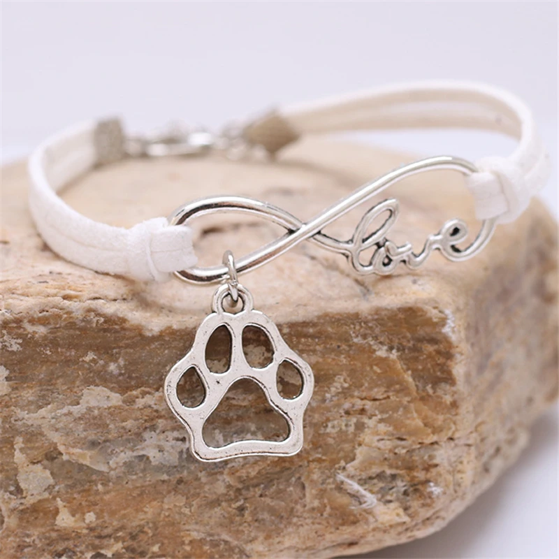 

Best Friend Jewelry Forever Love Braided White Dog Paw Bracelet, Picture shows