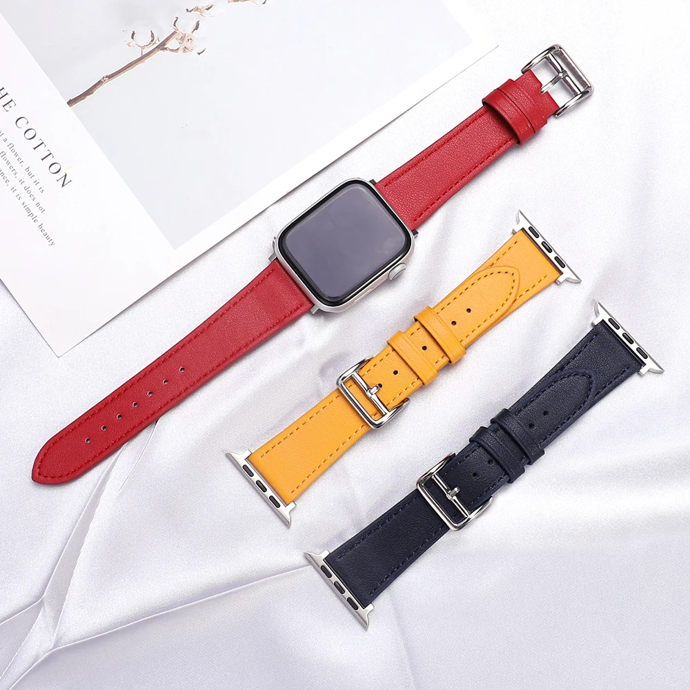 

Business Real Leather loop for iWatch 3 2 1 Strap Watchband for Apple Watch leather band 6 SE 5 4 42MM 38MM 44MM 40MM, Multi colors